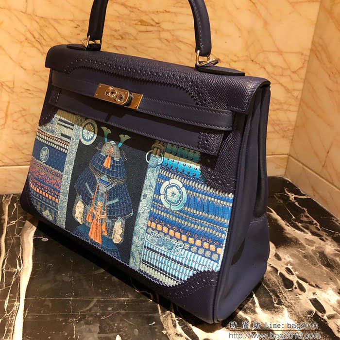 HERMES愛馬仕 凱莉包 kelly 32cm 拼接印花圖案 時尚手提包  Ama1409